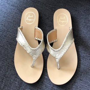 Jack Rogers gold champagne leather flip flops